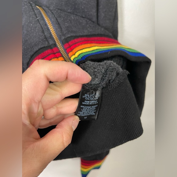 AVIATOR NATION Rainbow Rib Charcoal Gray full zip hoodie rainbow cuffs MEDIUM - Picture 6 of 7